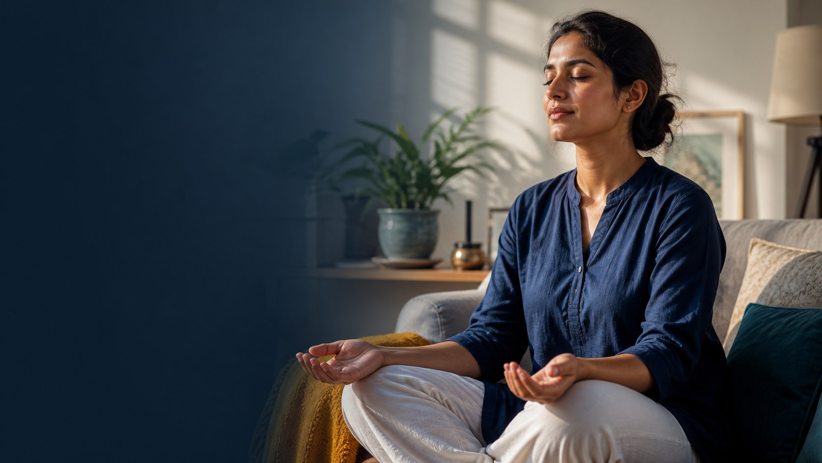 A grounded person breathing steadily after symptoms of panic